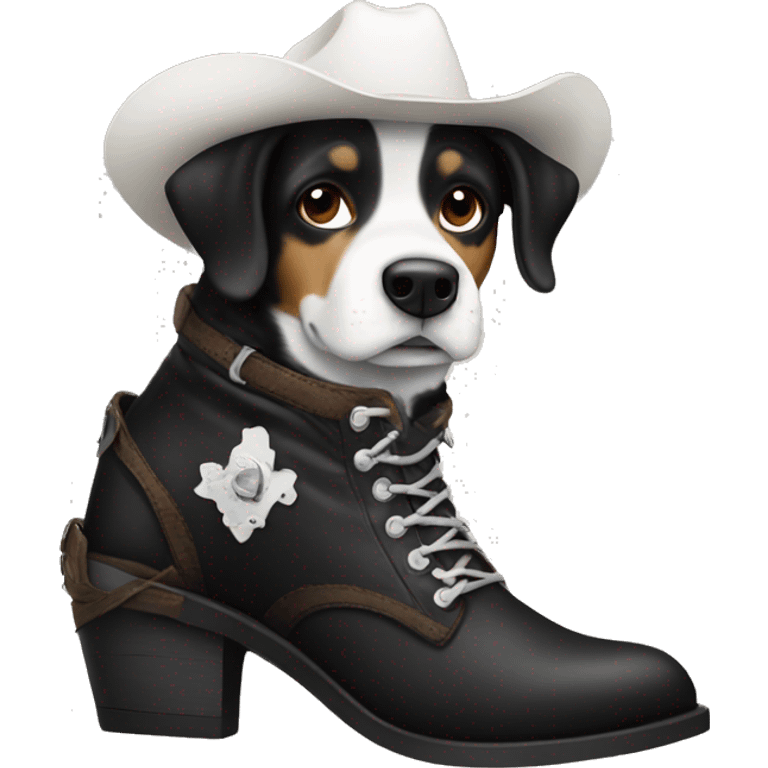 Black and white dog wearing cowboy boots  emoji