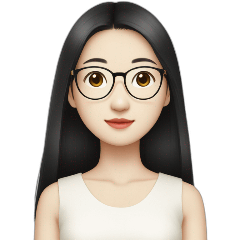 cute-singaporean-chinesegirl-in-muji-white-dress-with-black-hair and gold glasses emoji