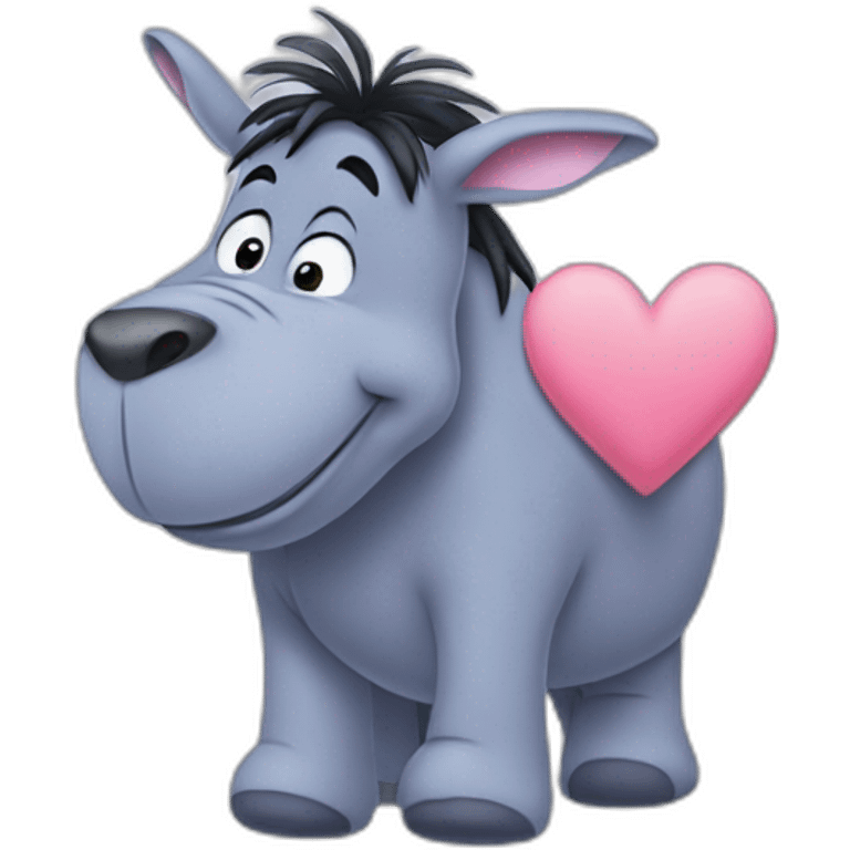 Eeyore from winni the Pooh with a heart emoji