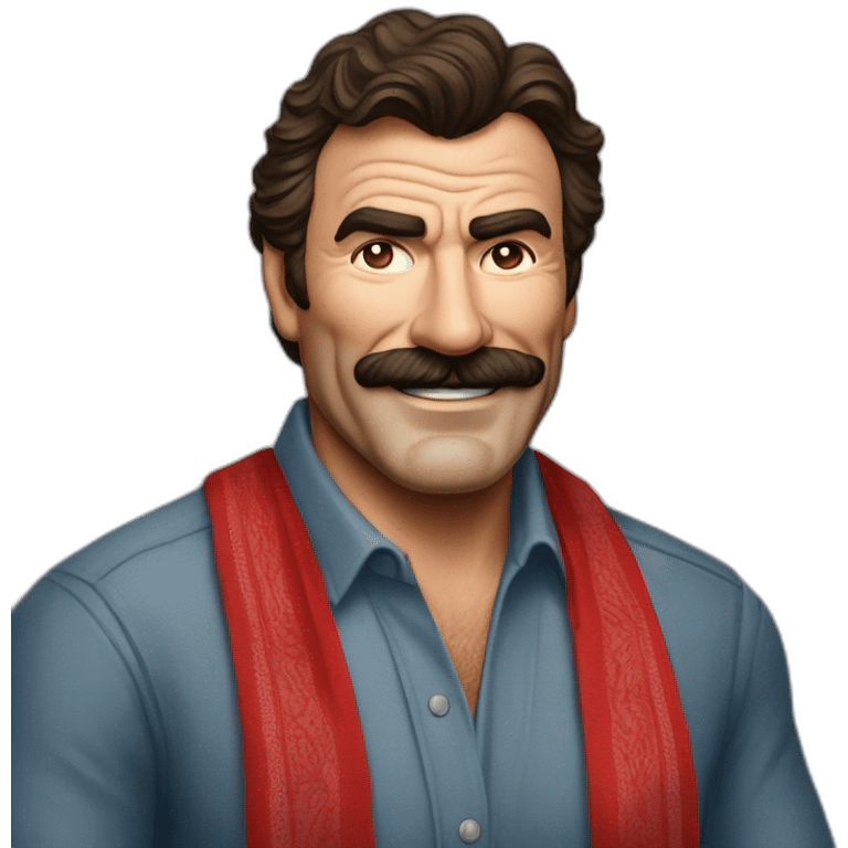 smiling tom selleck with a red bandana emoji