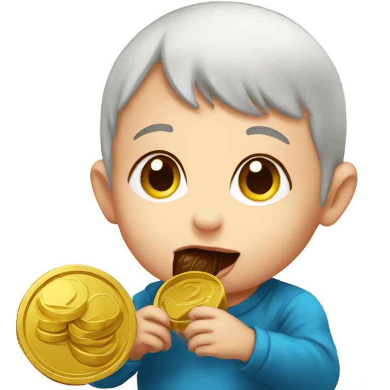 Baby eating giant chocolate coin  emoji