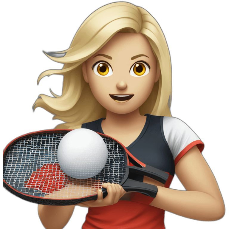 a blond women playing table tennis and she looks angry emoji