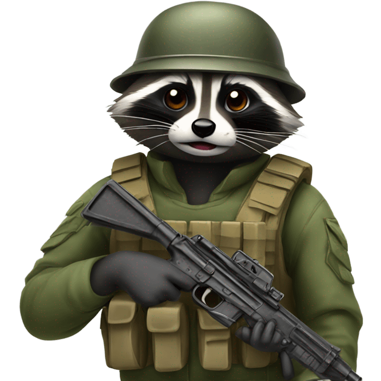 Soldier raccoon with a gun emoji