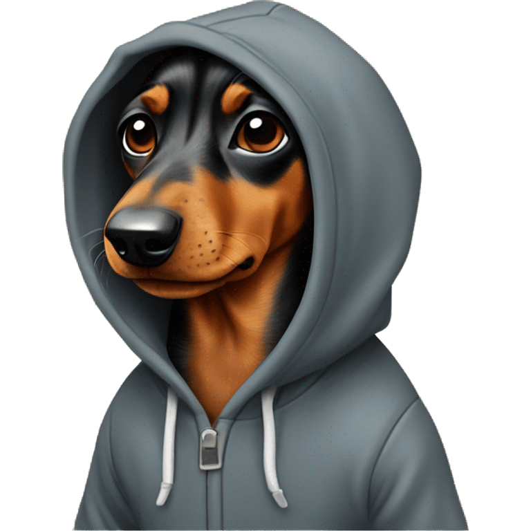 Daschund dog wearing a hoodie emoji