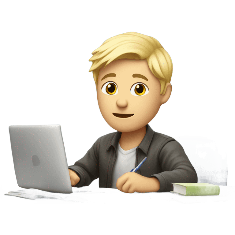 Norweigan guy with blonde hair doing homework emoji