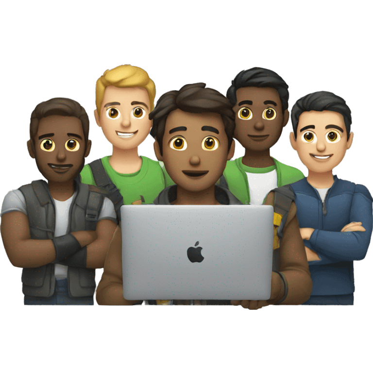 group of developers with a macbook emoji