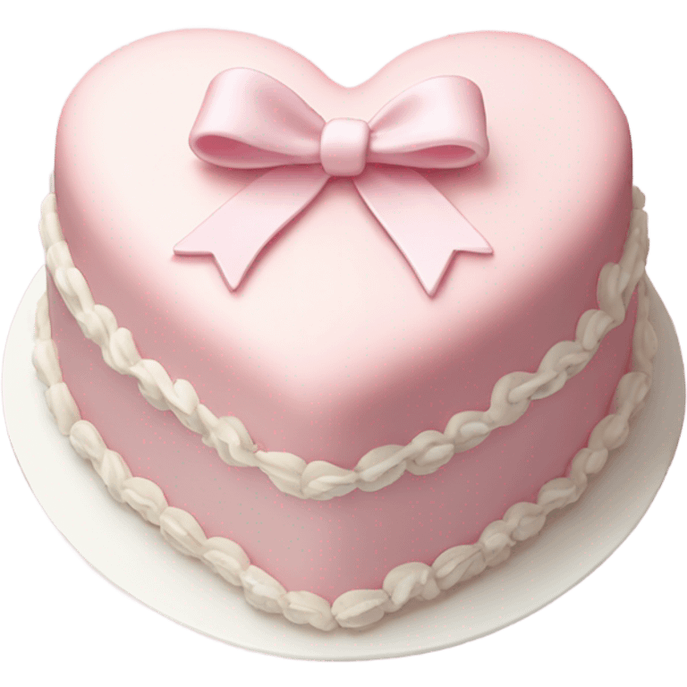 Pastel pink heart shaped cake with fancy white icing and bows emoji