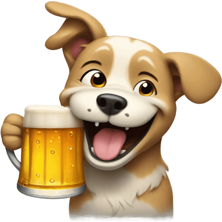 Dog laughing with beer emoji