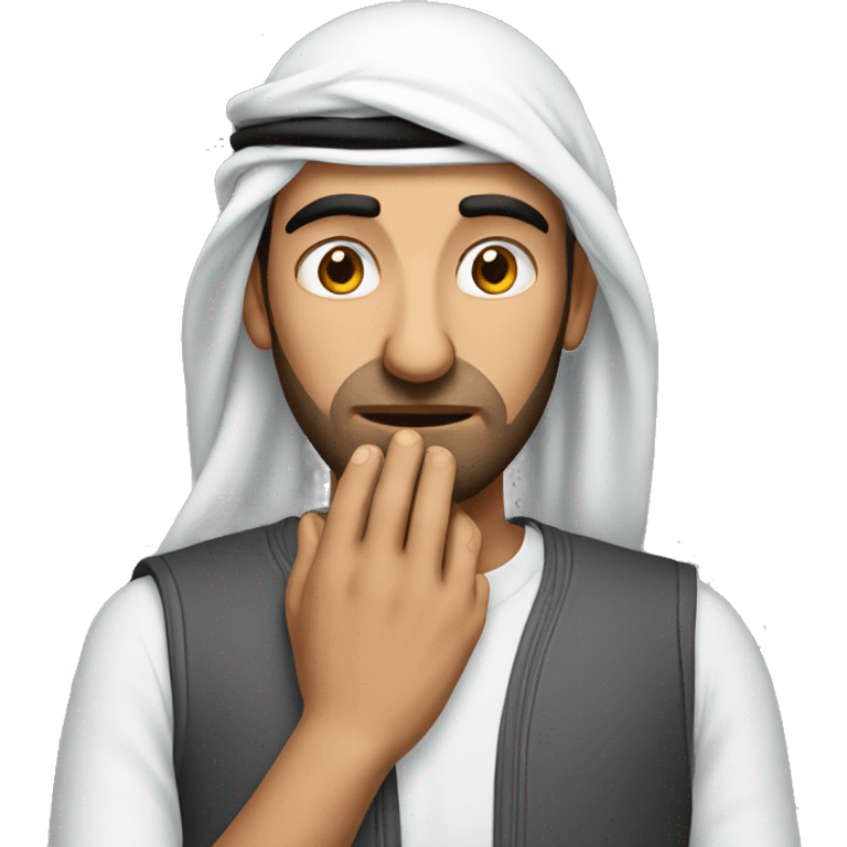 Arab holding his head with his hands photorealistic serious emoji