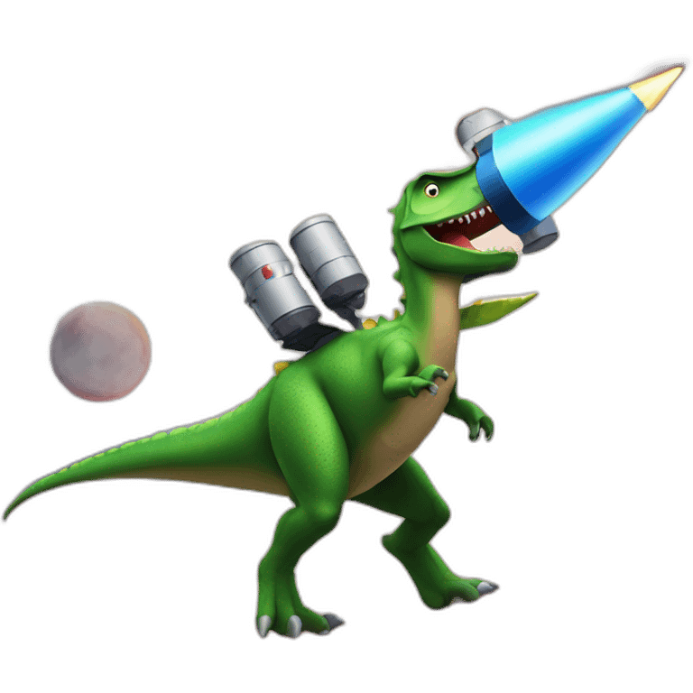 dinosaur shooting a rocket launcher into space emoji