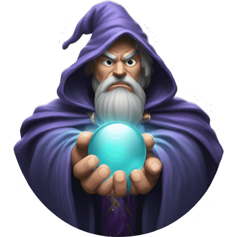 Very muscular Wizard looking at his pondering orb in an angry manner emoji