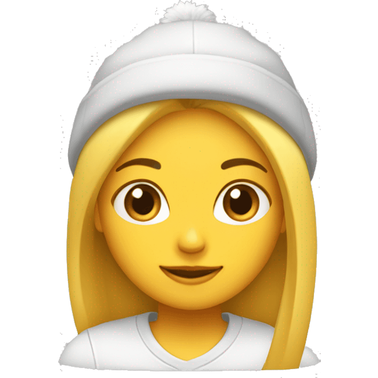 Chica con pelo largo rubio y un gorro de pelo blanco emoji