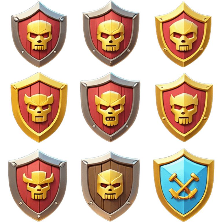 Clash of Clans aesthetic: Cinematic Playful 3D Isometric Shield Emoji, rendered in a 3D vector-style similar to standard emojis with minimal shading and bold, simplified shapes. A compact, distinct form with signature details, softly glowing with a fantasy RPG magic charm. Simplified yet unmistakably iconic, highly detailed and consistent, glowing with a soft radiance and high shine. Stylized with a touch of heroic grandeur and a soft glowing outline, capturing the essence of a beloved gaming relic with a friendly, playful manner! emoji