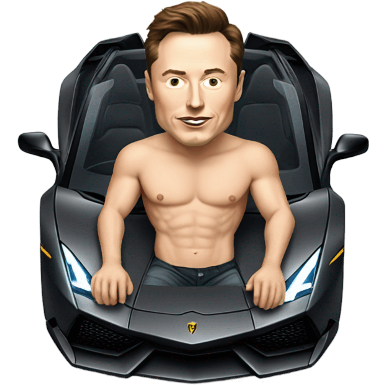 Elon musk sitting on a Lamborghini shirtless emoji