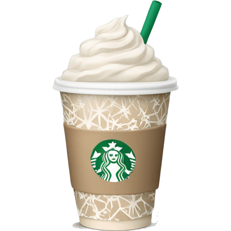 beige starbucks cup with winter pattern emoji