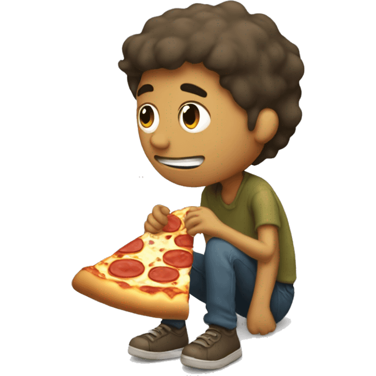 lonely boy in solitude eating pizza emoji