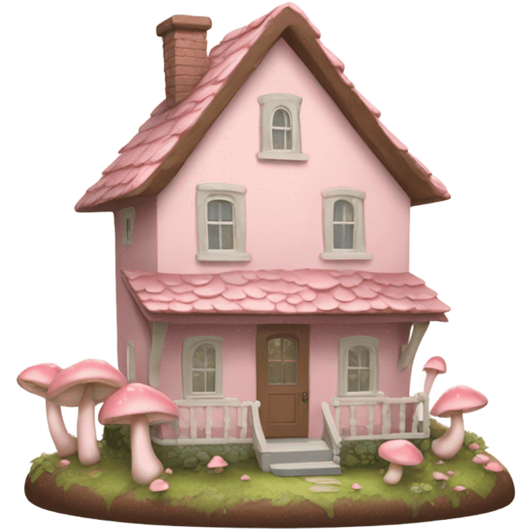 Light pastel pink house with mushrooms emoji