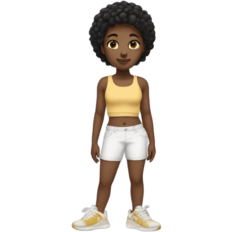 African American girl with crop top and sneakers on emoji