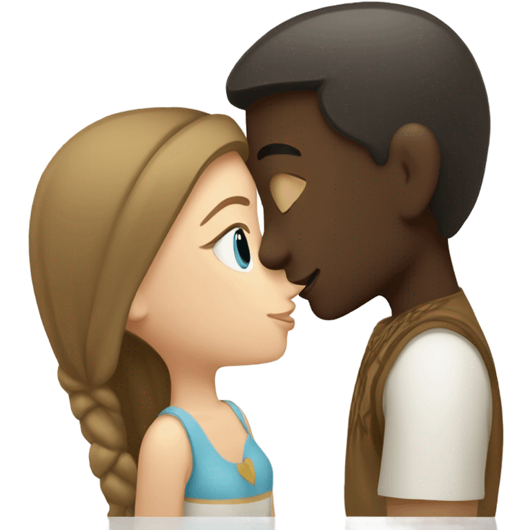 Balinese dark-skinned guy kisses a white-skinned Russian girl but with brown hair emoji