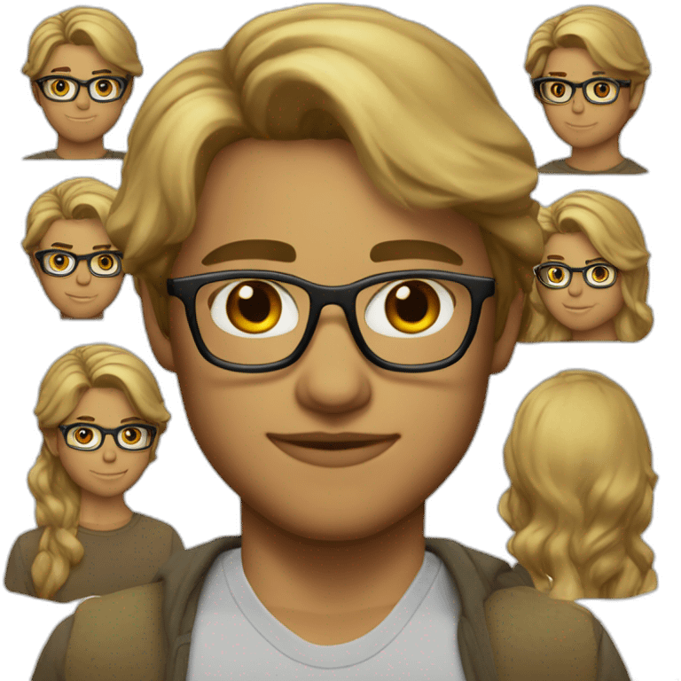 27 year old with dirty blond hair, parted on the side,butterscotch glasses, stubble emoji