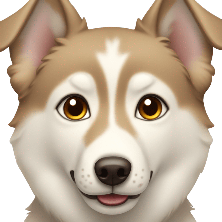 cream white colored dog, pointy ears, brown eyes, light brown nose, husky emoji