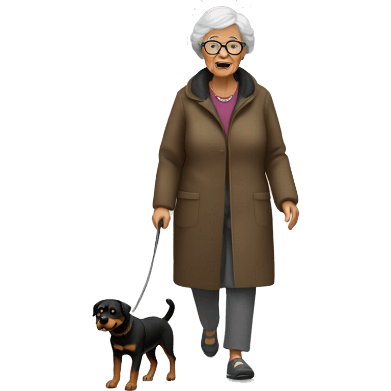 Grandma walking a Rottweiler  emoji