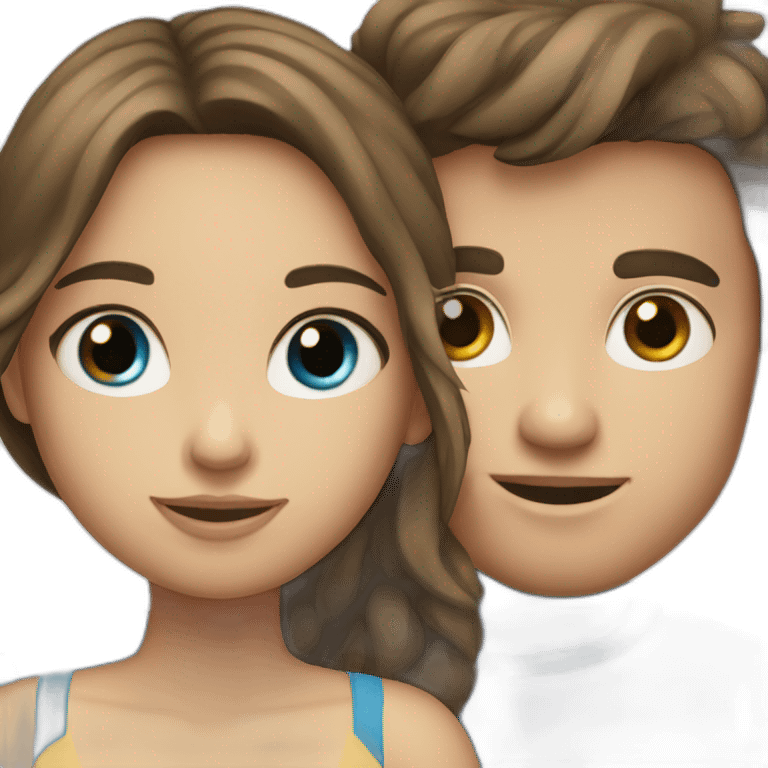 Brunette couple (girl  boy)with blue eyes  emoji