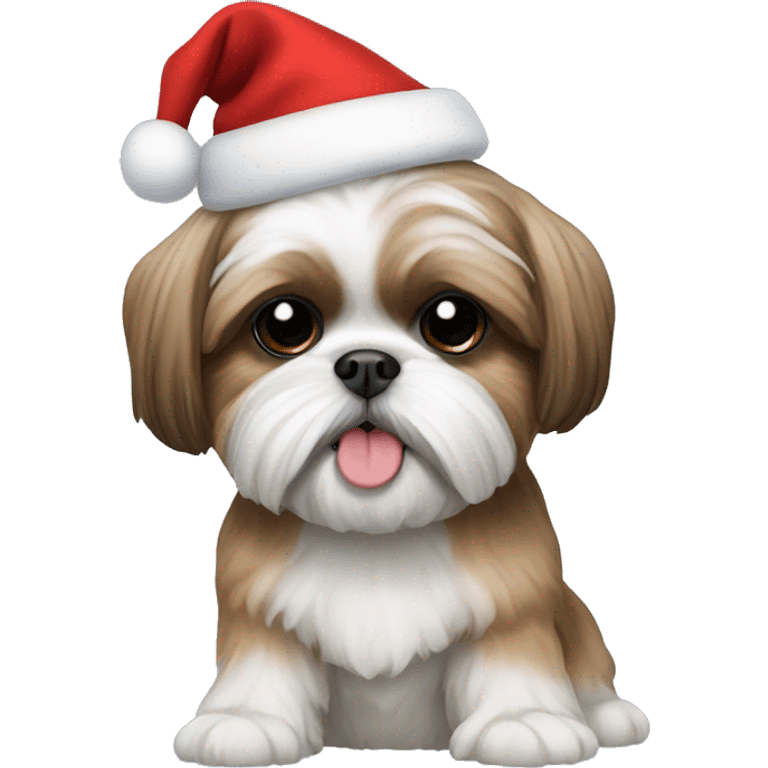 small shih tzu with a santa hat emoji