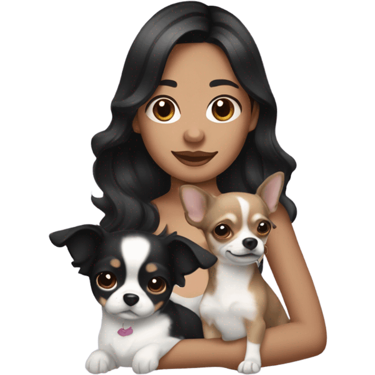 Wavy black hair Filipina with Chihuahua black and white. emoji