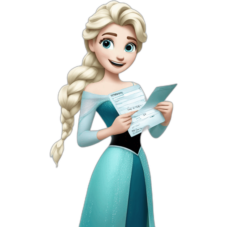 Elsa from disney holding a payslip emoji