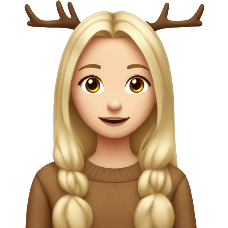 blushing blonde reindeer girl long straight hair and antlers with cute dots brown sweater  emoji