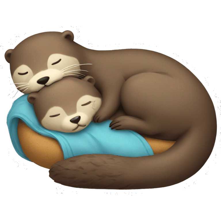 a sleeping otter holding a plush teddy emoji