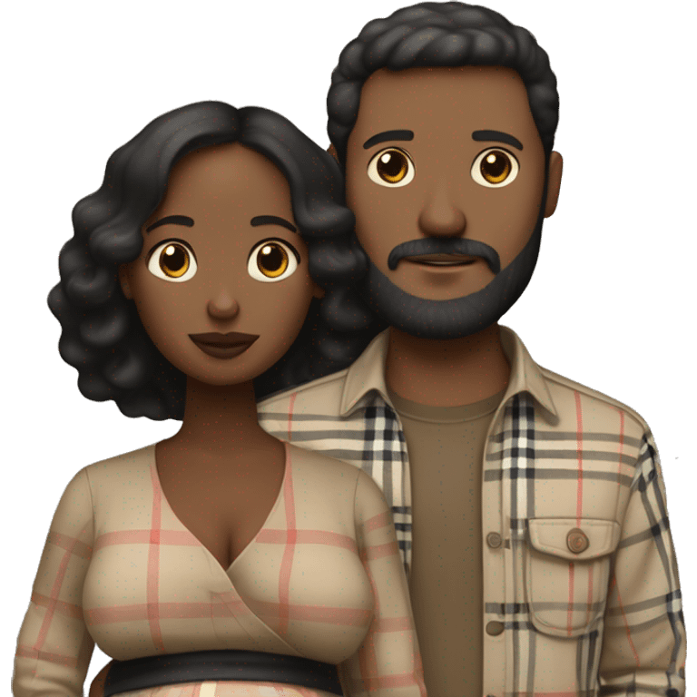 A man with beard wearing a burberry shirt with a pregnant black woman￼ emoji