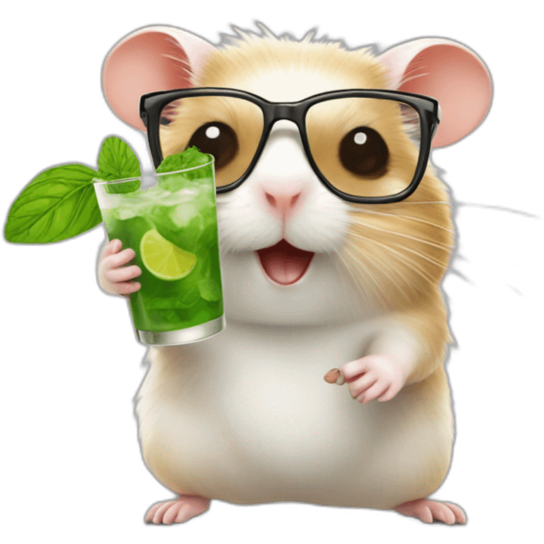 hamster with glasses running on a wheel drinking mojito emoji