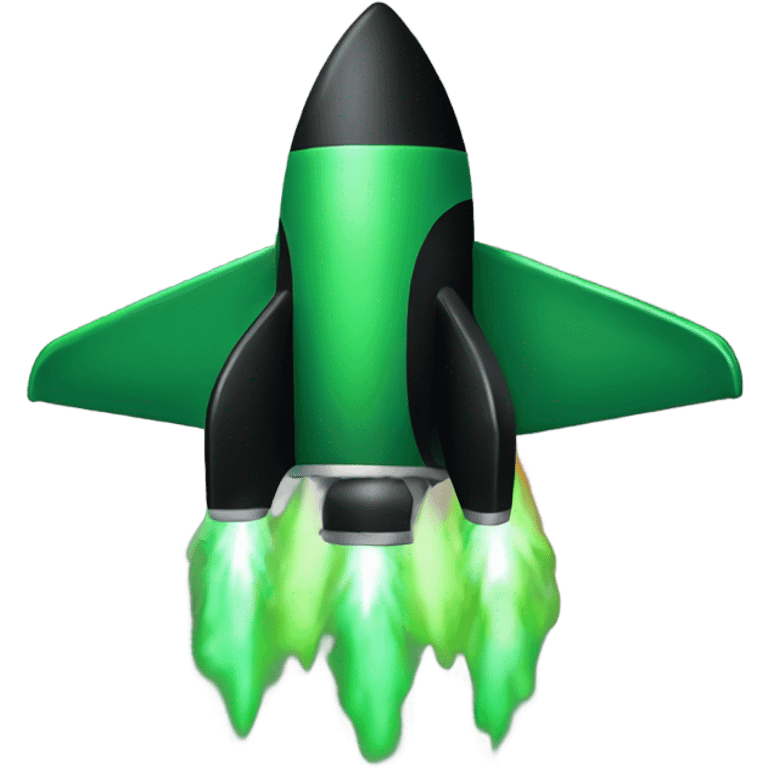 green and black rocket ship with green fire emoji