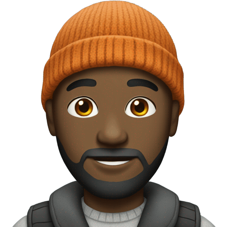 Black bald man with a beard and beanie emoji