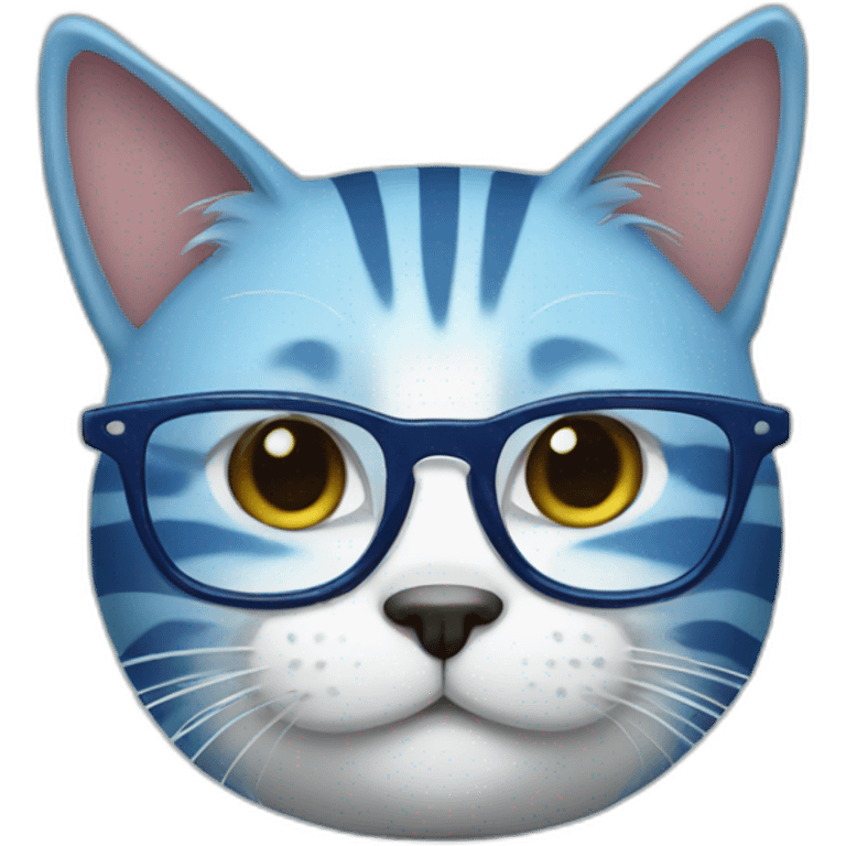 striped blue cat with glasses emoji