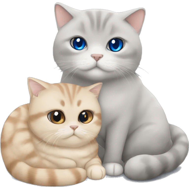 Grey Scottish fold cuddling with beige cat with blue eyes  emoji