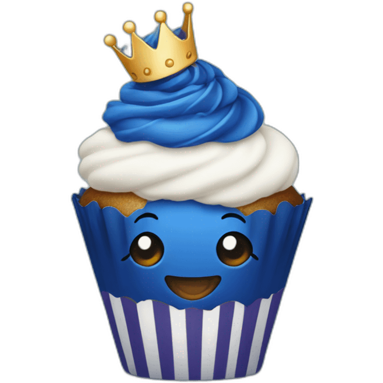 Happy dark blue cupcake wearing a crown emoji