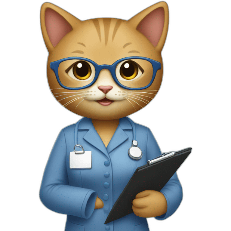 Kitty therapist in pantsuit with clipboard and glasses emoji