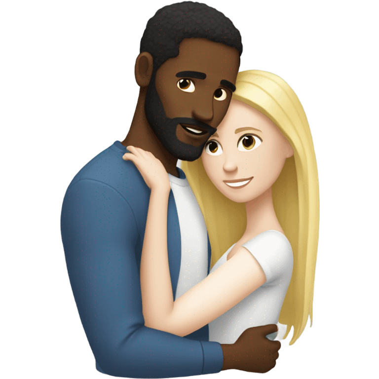 Black  man, short black hair, long beard, hugging a white woman, blonde hair  emoji