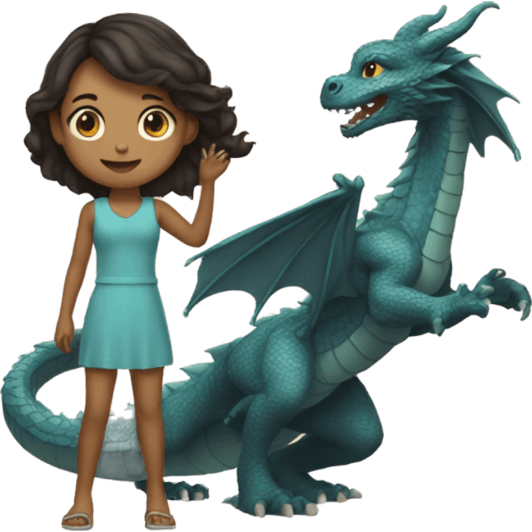 the girl is playing with the dragon emoji