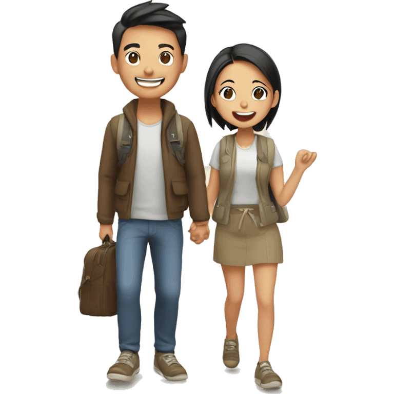 Cute young  Asian couple excitedly traveling  emoji