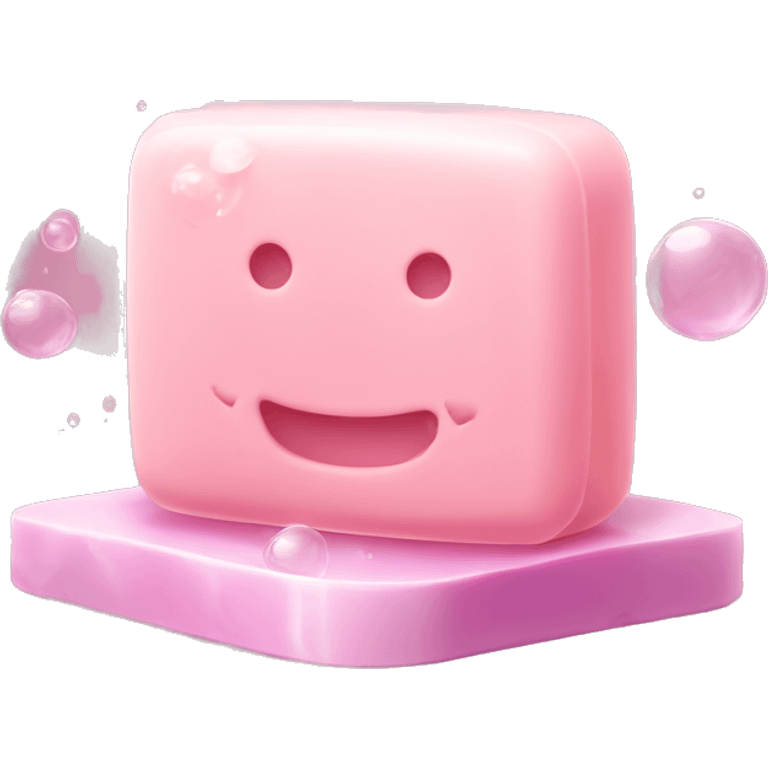 Light pink soap bar sitting on a soap holder, with soap bubbles  emoji