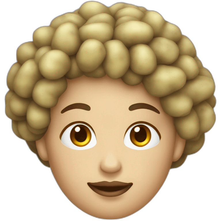 Potato queen with dark curly hair and fair skin emoji