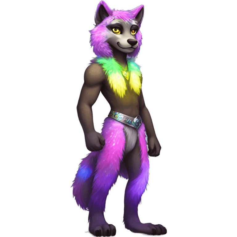 Furry, sparkle, iridescent, colorful, neon, edgy, cool, beautiful, divine, animal, anthro, full body, fursona, protogen emoji