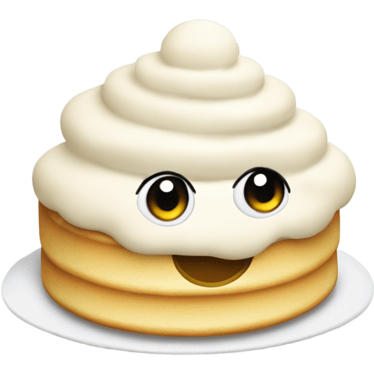 single round cute crumpet with happy face with whipped cream on top emoji