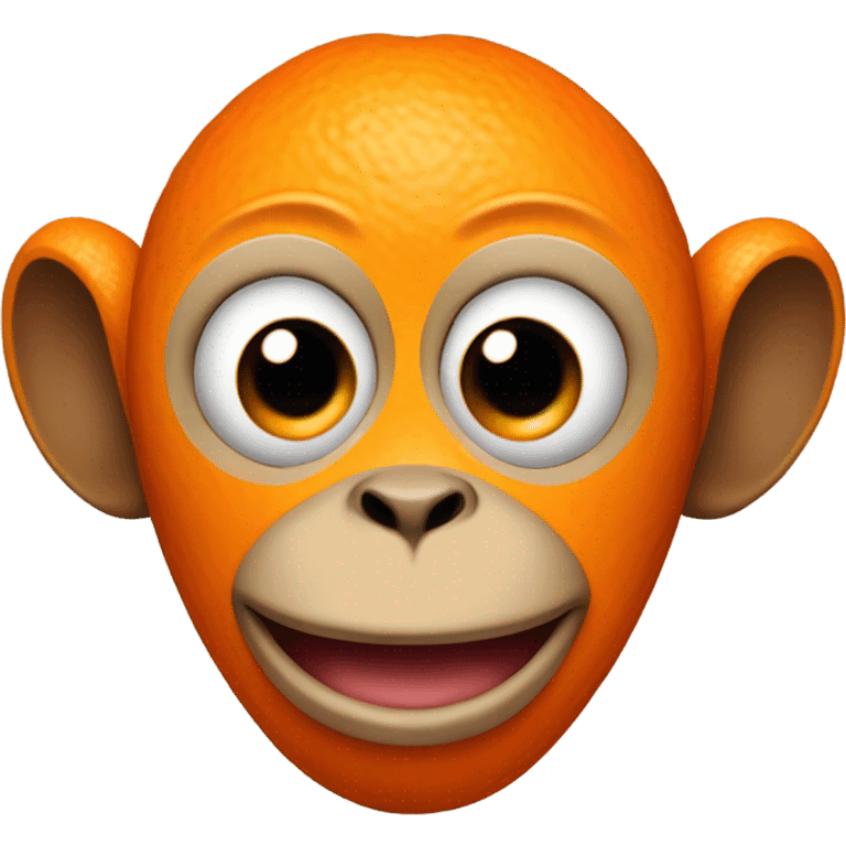 tangerine with a monkeys face on it with bulging, a tangerine-monkey hybrid with bulging eyes emoji