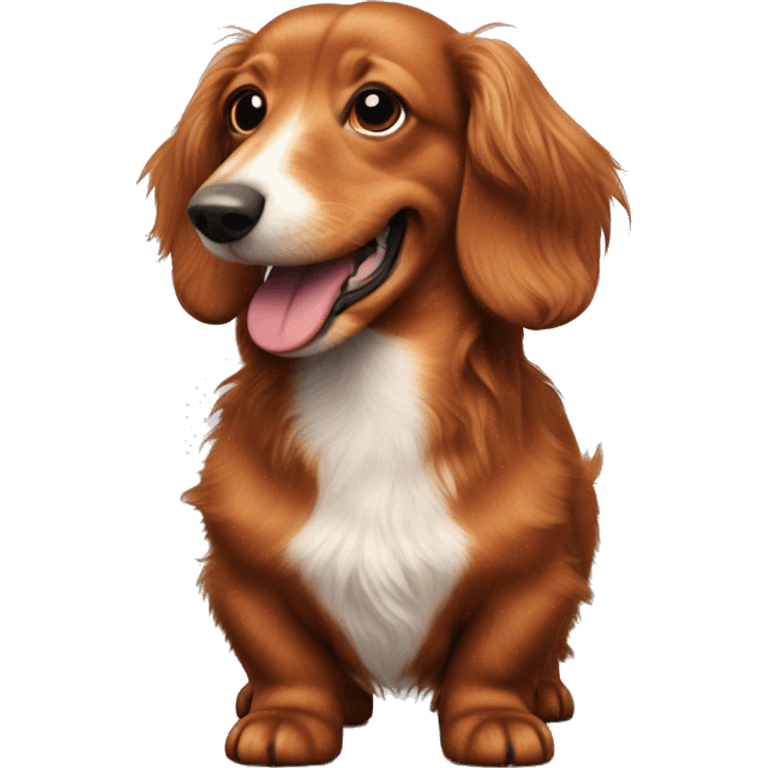 Smiling Fat Miniature red long haired dachshund whole body scruffy emoji