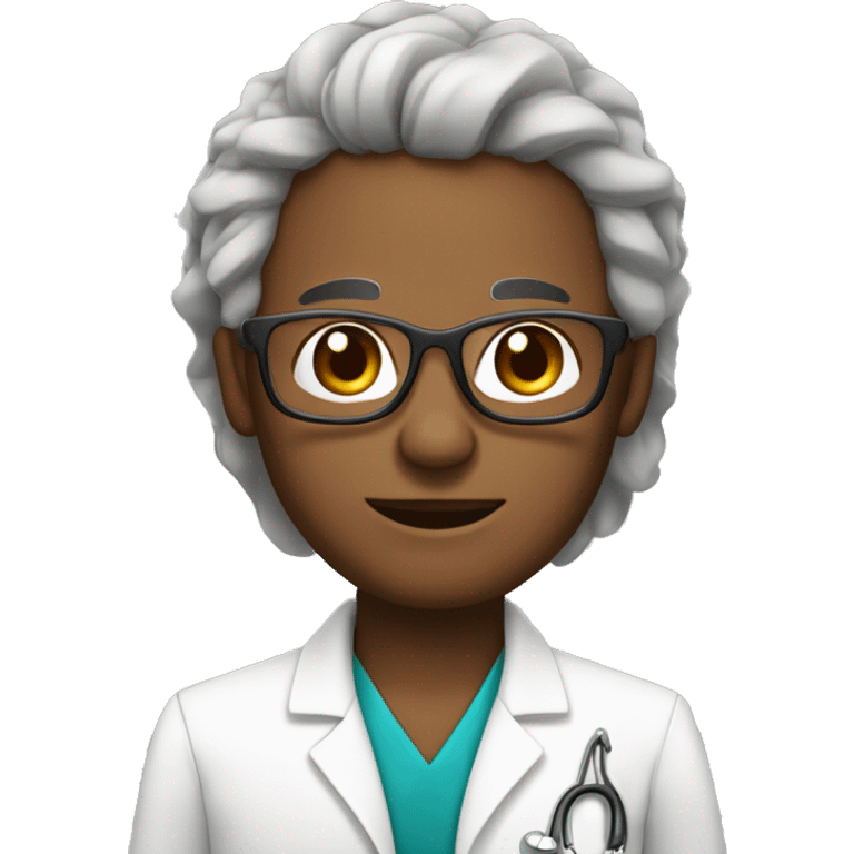 medica com óculos pele branca e cabelo castanho escuro emoji